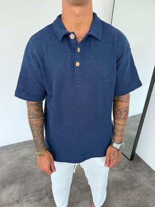 Lacivert Polo Yaka Örme Triko T-Shirt