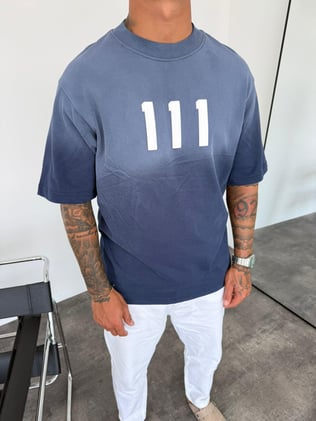 Mavi Yıkamalı Baskılı Oversize T-Shirt