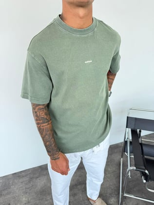 Yeşil Yıkamalı Baskılı Oversize T-Shirt