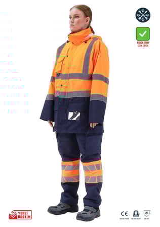Alaska Hi-Vis 5 in 1 Parka Neon Turuncu - Lacivert, Alaska Hi-Vis 5 in 1 Parka Neon Turuncu - Lacivert - Concept Alina (İş Elbisesi, İş Kıyafetleri, Yanmaz İş Elbisesi, Yanmaz İş Kıyafeti, Alev Almaz İş Elbisesi, Toptan, Üreticileri, İmalatçıları, Konya, İstanbul, Kocaceli, Gebze), Yüksek Görünürlüklü Ürünler