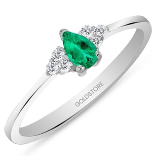 Goldstore-0.08 ct. Pırlanta Zümrüt Yüzük