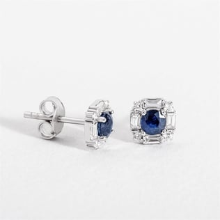 Goldstore-0.28 ct. Pırlanta Safir Baget Küpe