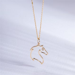 Goldstore-Dainty Diamond Horse Head Pendant Pendant Necklace in 14k 18k Solid Gold, Gold Horse Necklace, Animal Charm Horse Lover Pendant Necklace For