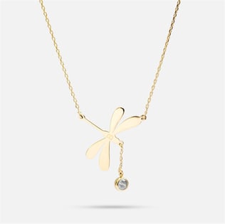 Goldstore-Dainty Diamond or Cz Dragonfly Necklace 14K 18K Solid Gold, April Birthstone Dragonfly Summer Jewelry, Dangling Diamond Insect Bug Necklace