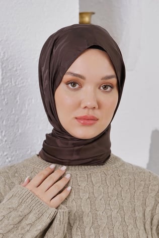 Loryan Scarf Jakar Şal - Stone Floş Jakar Şal 4312 Koyu Kahve
