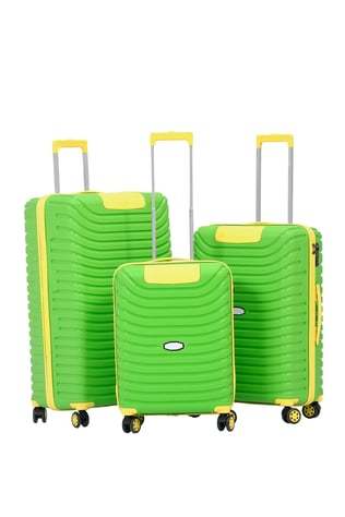 3'lü Set Silikon Kırılmaz PP Unisex Yeşil Sarı Valiz PWVLZ005
