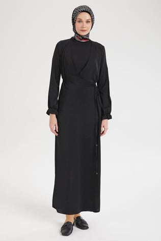 Armine TREND Beli Büzgülü Elbise Siyah 25YT944