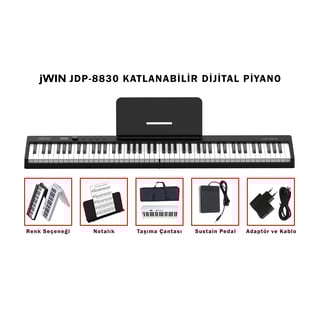 jWIN JDP-8830 Katlanabilir Bluetooth + Şarjlı Piyano - Siyah