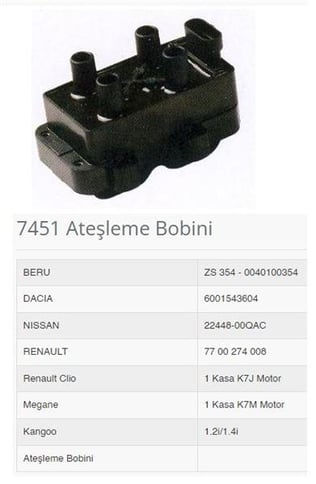 ATEŞLEME BOBİNİ 4 ÇIKISLI CLIO I II III KANGOO EXPRESS TWINGO 1.2 MEGANE LOGAN 1.4 1.6