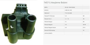 ATEŞLEME BOBİNİ SİYAH SOKET R9 BROADWAY 97>R19 EUROPA 1.4İ 98 CLIO II 1.4 1.6 98>KANGOO 1.4 98 MEGANE SCENIC 1.6İ 97>99