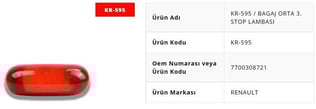 BAGAJ ORTA 3. STOP LAMBASI KANGOO 2