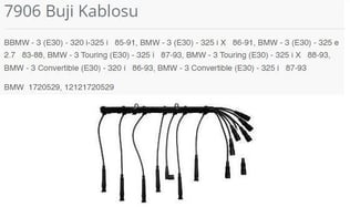 BUJİ KABLOSU BBMW - 3 E30 - 320 İ-325 İ 85-91. BMW - 3 E30 - 325 İ X 86-91. BMW - 3 E30 - 325 E 2.7 83-88. BMW - 3 TOURİNG E30 - 325 İ 87-93. BMW - 3 TOURİNG E30 - 325 İ X 88-93. BMW - 3 CONVERTİBLE E30 - 320 İ 86-93. BMW - 3 CONVERTİBLE E30 - 325 İ