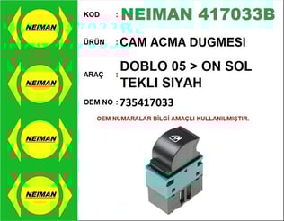 CAM ACMA DUGMESI DOBLO 05 > ON SOL TEKLI SIYAH
