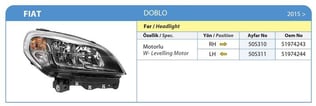 FAR KOMPLE SOL MOTORLU KROM ÇERÇEVE DOBLO 2015->