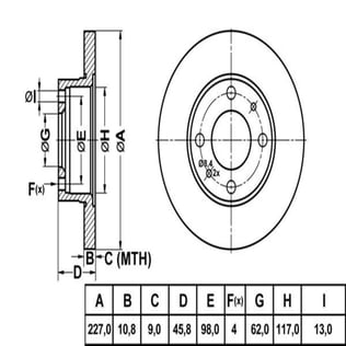 FREN DISK ON DUZ 227-4 ( FIAT: M131 66 - 99 / FIAT: UNO 83 - 95) 