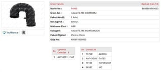HAVA FİLTRE HORTUMU FIAT DOBLO 1.9 JTD