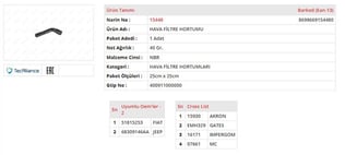 HAVA FİLTRE HORTUMU FIAT LINEA 1.6 MULTIJET FIAT NEW DOBLO 1.6 MULTIJETJEEP PATRIOT 1.6 JTD