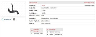 HAVA FİLTRE HORTUMU FIAT MAREA / BRAVO 1.4 12V
