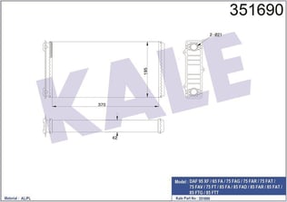 KALORİFER RADYATÖRÜ DAF DAF 95XF FA/FAC/FAD/FAS/FA T/FT/FTG/FTR/FTS/FTT 97<02 65FA FAV 75FA FAG/FAR/FAV/FT 85FA FAD/FAR/FAT/FT/FTG/FTT 92<98 AL/MKNK 370×195×42