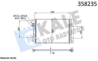 KLİMA RADYATÖRÜ HYUNDAI İ20 İ20 ACTIVE 1.2 1.4 15= > KURUTUCU İLE BRAZING AL/AL 518×352×16 AL/AL
