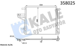 KLİMA RADYATÖRÜ KIA PICANTO 1.0 1.2 17=> KURUTUCU İLE 358020 İLE AYNI ÜRÜN BRAZING AL/AL 418×379×12 AL/AL