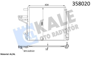 KLİMA RADYATÖRÜ KIA PICANTO 1.0 1.2 17=> KURUTUCU İLE 358025 İLE AYNI ÜRÜN BRAZING AL/AL 418×379×12 AL/AL