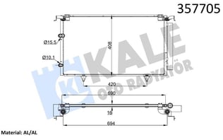 KLİMA RADYATÖRÜ TOYOTA CAMPY 2.0 2.5 3.5 01<06 KUR UTUCU İLE BRAZING AL/AL 670×375×16 AL/AL