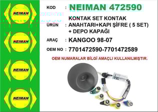 KONTAK SET KONTAK ANAHTARI+KAPI ŞİFRE ( 5 SET) + DEPO KAPAĞI KANGOO 98-07