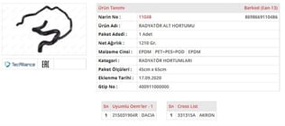 RADYATÖR ALT HORTUMU DACIA LODGY  1.6