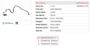YAKIT BORUSU RENAULT KANGOO II  1.5 DCI