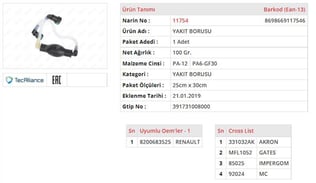 YAKIT BORUSU RENAULT KANGOO II 1.5 DCI