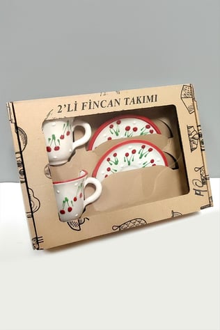 Kiraz Desenli Seramik İkili Fincan Takımı