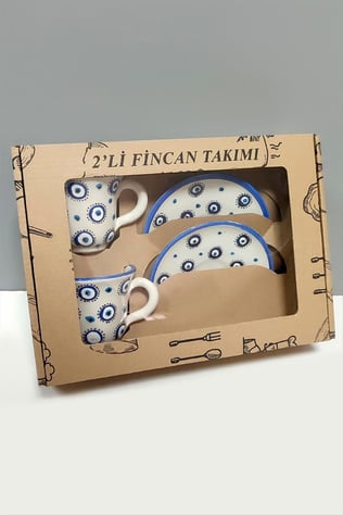 Nazar Desenli Seramik İkili Fincan Takımı