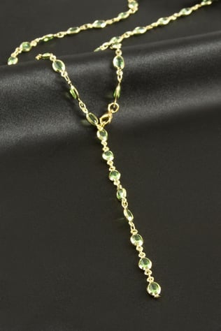 Oval Zirkon Taşlı Çelik Y Kolye