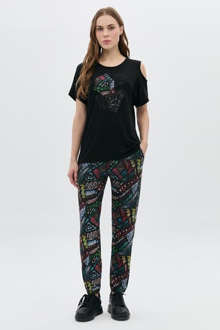 Dijital Detaylı ve Taş Payet Baskılı T-Shirt