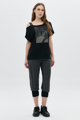 Modal Garnili Kız Taşlı Tek Omuz T-Shirt