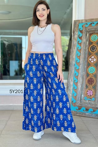 Desenli Viskon Bol Paça Pantolon
