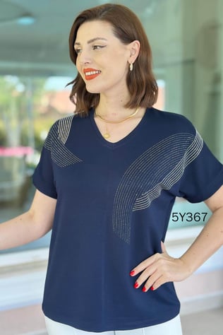 Kristal Kumaş Taş Detay Bluz