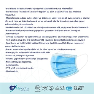  Morven Erkek Mavi 3 Katlı Telli Cerrahi Maske 10'lu X 5 Kutu