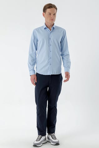 Morven Erkek A. MAVİ Trend Çizgili Panolu İtalyan Yaka Slim Fit Gömlek