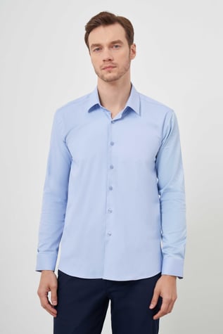 Morven Erkek A. MAVİ Pamuk Düz Desen İtalyan Yaka Slim Fit  Gömlek