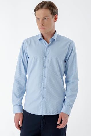 Morven Erkek A. MAVİ Trend Çizgili Panolu İtalyan Yaka Slim Fit Gömlek