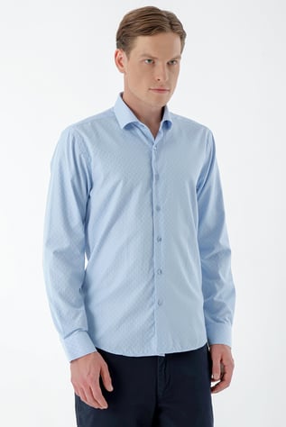 Morven Erkek A. MAVİ Trend Çizgili Panolu İtalyan Yaka Slim Fit Gömlek