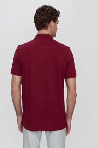 Morven Erkek Bordo Basic Düz %100 Pamuk Battal Geniş Kesim Kısa Kollu  Polo Yaka Tişört