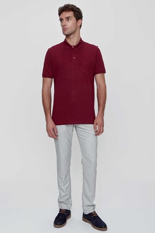 Morven Erkek Bordo Basic Düz %100 Pamuk Battal Geniş Kesim Kısa Kollu  Polo Yaka Tişört
