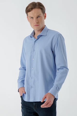 Morven Erkek Mavi Trend Baskılı Desenli İtalyan Yaka Slim Fit Gömlek