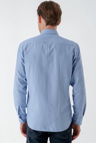 Morven Erkek Mavi Trend Baskılı Desenli İtalyan Yaka Slim Fit Gömlek