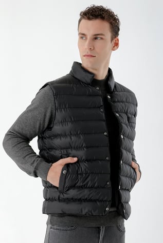 Morven Erkek Siyah Polyester Çıtçıtlı Kapitone Yelek