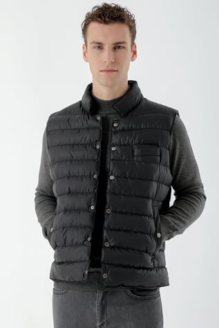 Morven Erkek Siyah Polyester Çıtçıtlı Kapitone Yelek