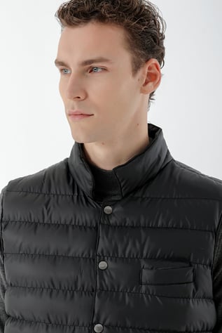 Morven Erkek Siyah Polyester Çıtçıtlı Kapitone Yelek